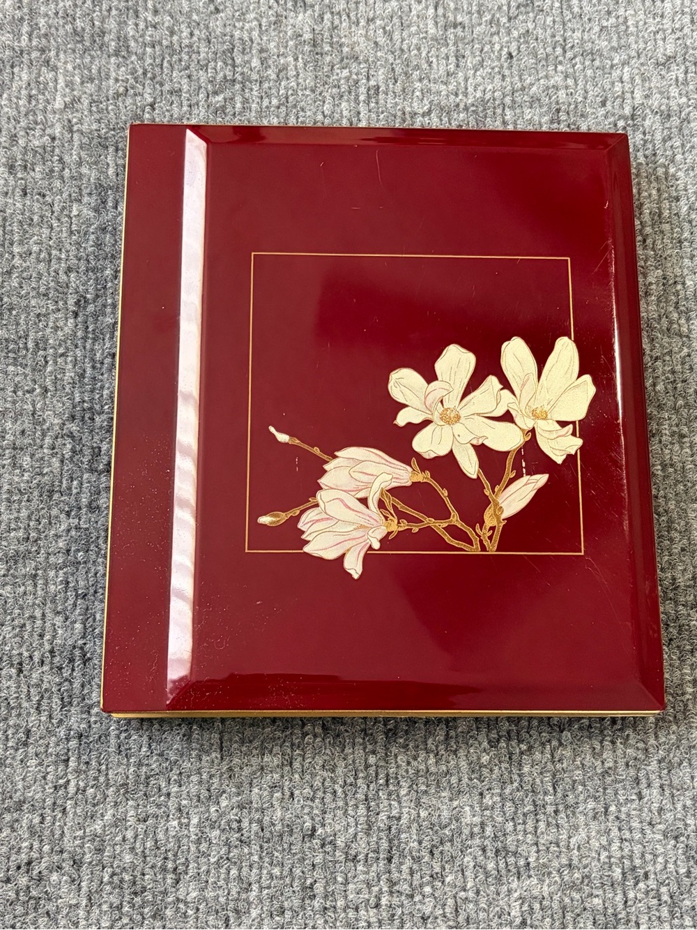Vintage Otagiri Japan Magnolia Lacquerware Photo Album 4x6 Floral Burgundy